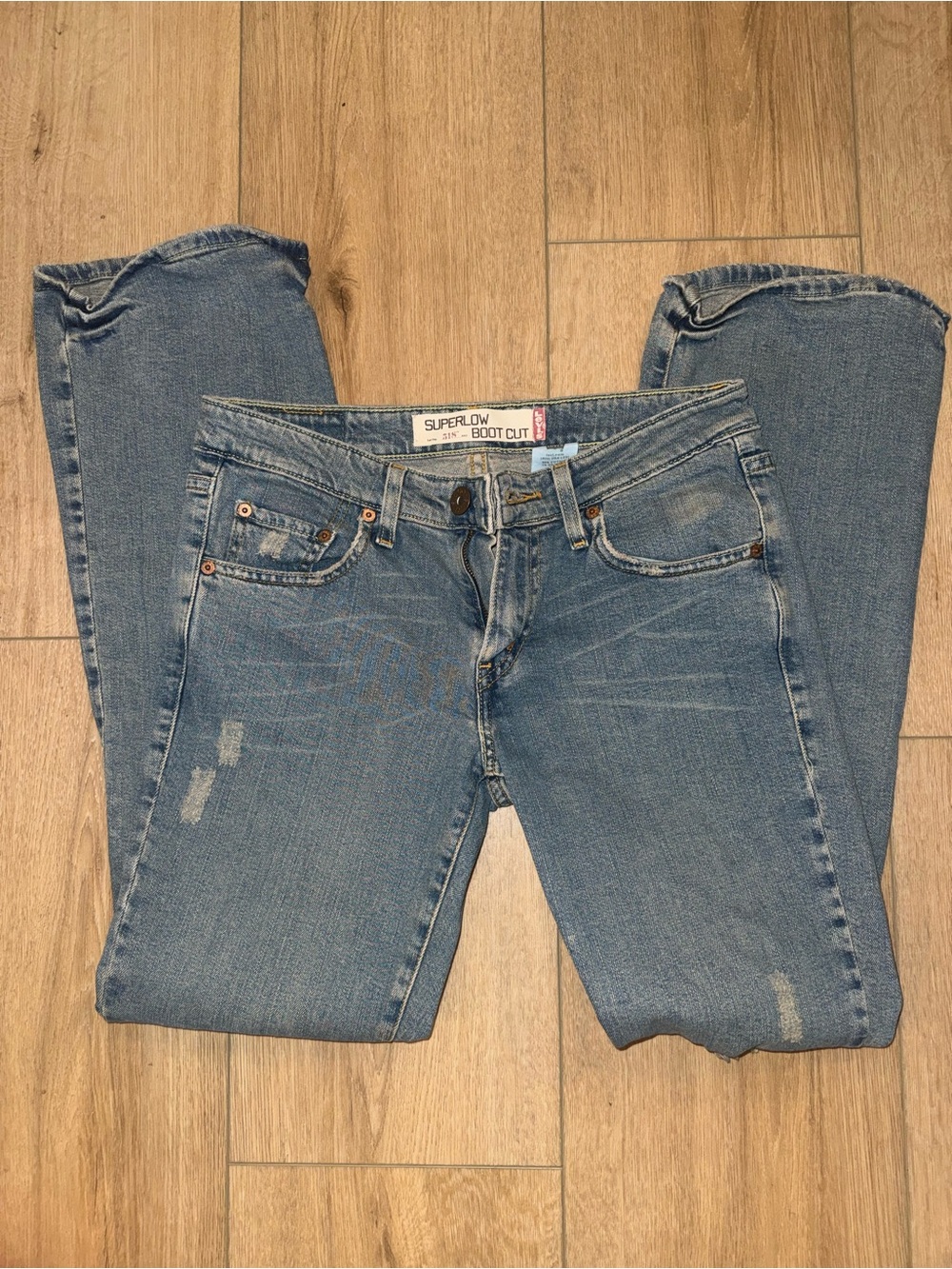 Levi’s 518 Superlow Boot Cut Jeans 7M Distressed Low Rise Y2K Medium Wash